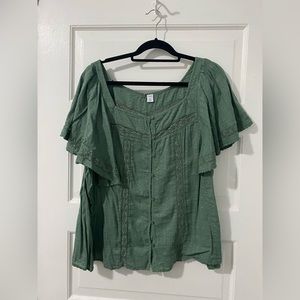 Green flutter sleeve shirt